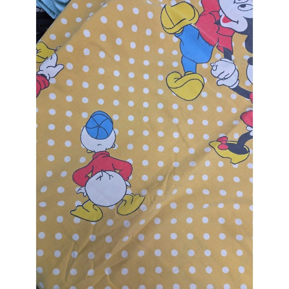 2 Vtg 70s Disney World Twin Flat Sheets Polka Dot Mickey Minnie Donald Pacific